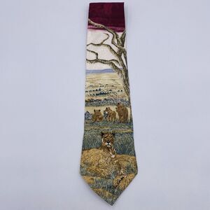 Vintage 1995 Endangered Species Men's Tie Lions & Zebras Simon Combs 100% Silk